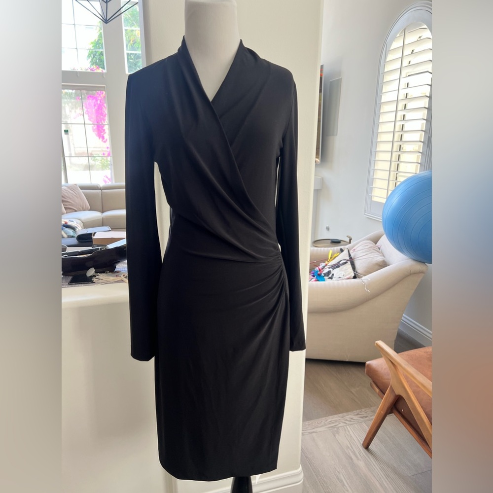 Norma Kamali Women's Long Sleeve Side Drape Dress Below The Knee Size S